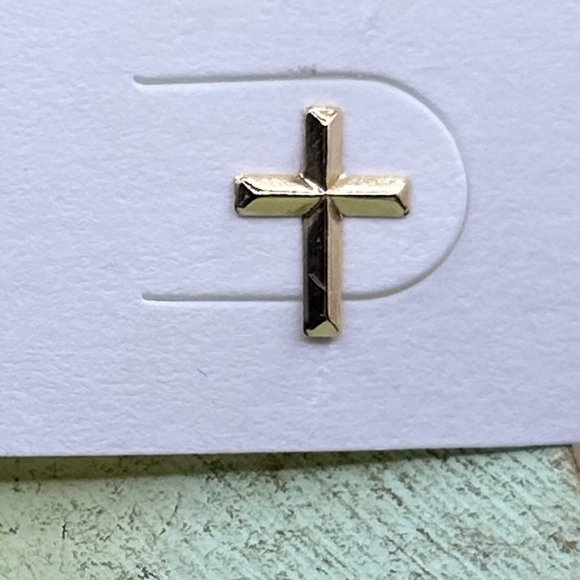 Vintage 14K Yellow Tiny Cross Pierced Stud Earrings - Picture 7 of 7